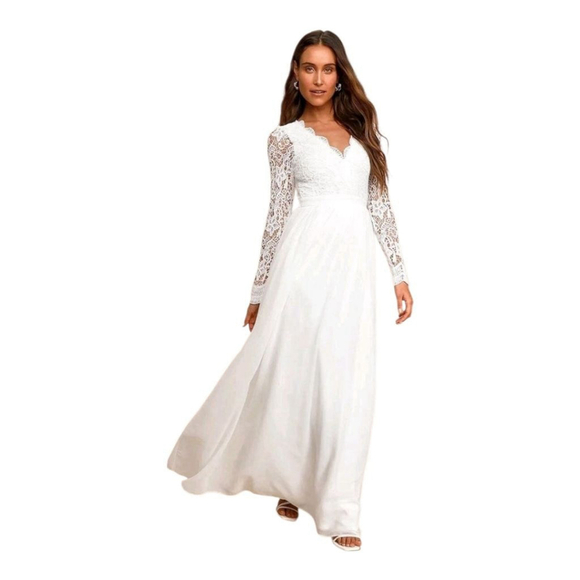 Lulus White Lace Long Sleeve Maxi Wedding Dress Size S Lulus White Lace Long Sleeve Maxi Wedding Dress Size S